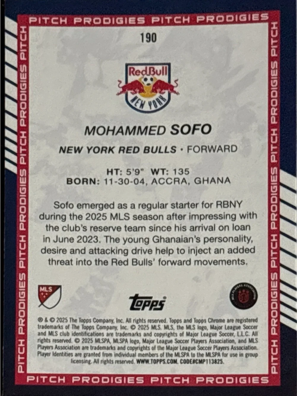 Topps Chrome Mohammed Sofo Rookie New York Soccer Card